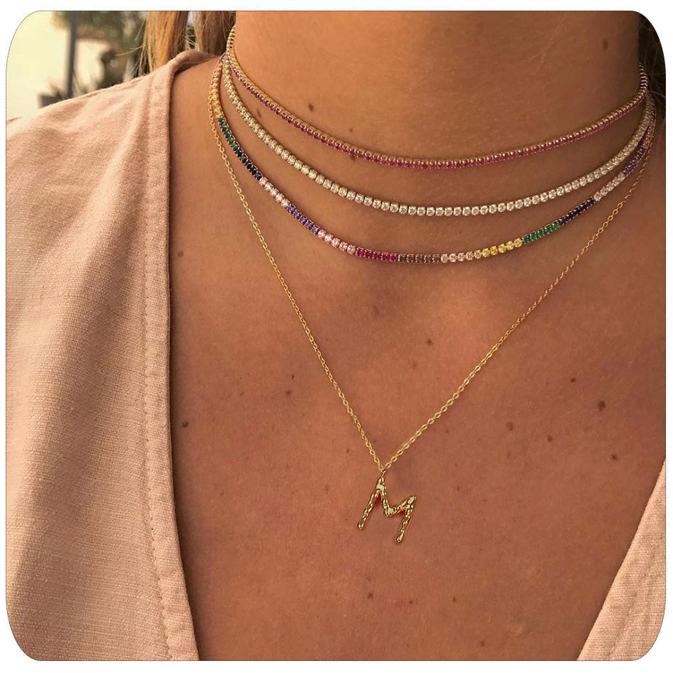 Wholesale Colorful Solid Color Zircon Full Diamond Rainbow Necklaces Choker Necklace ACC-NE-Ruib002