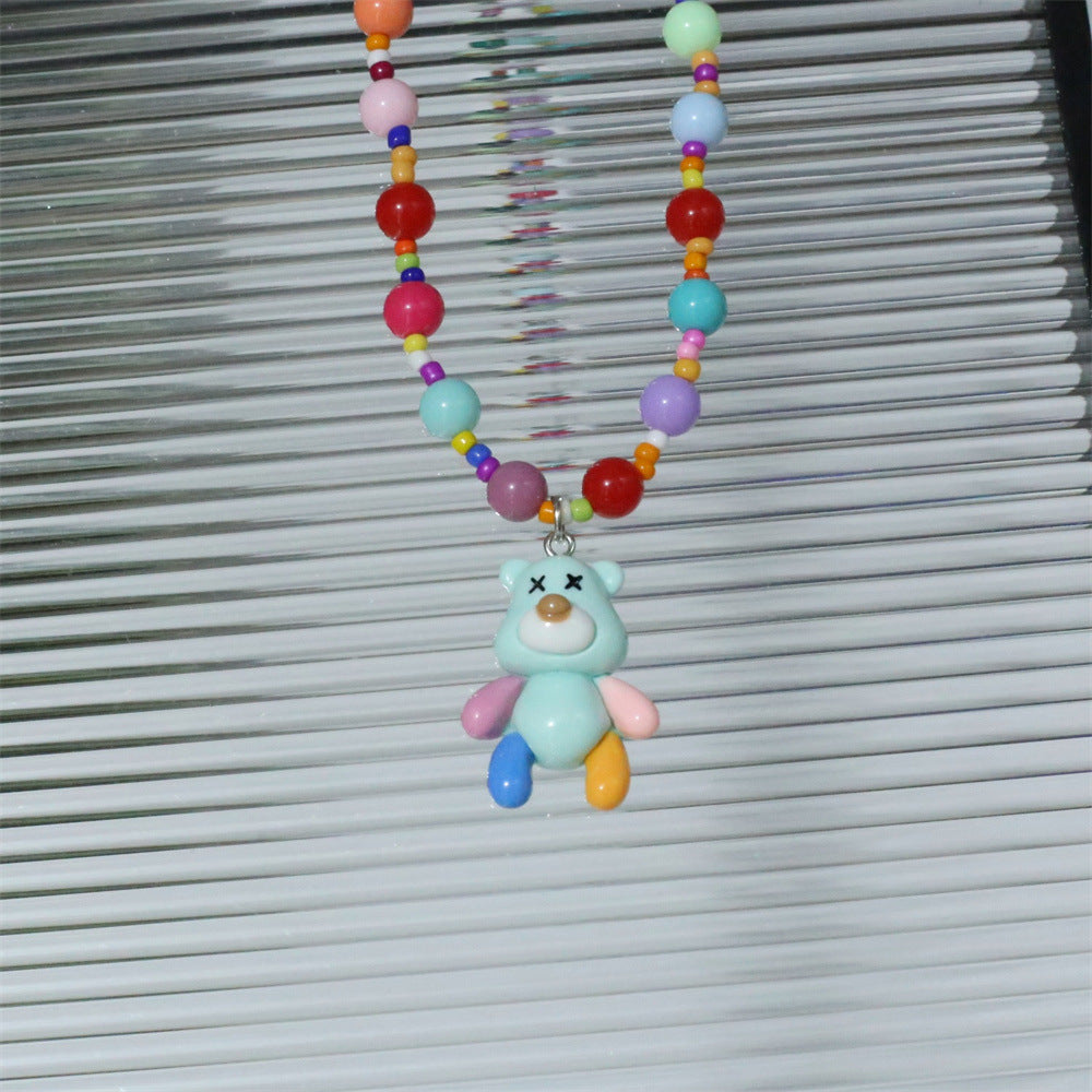 Wholesale Cute Cartoon Colorful Bear Pendant Necklace