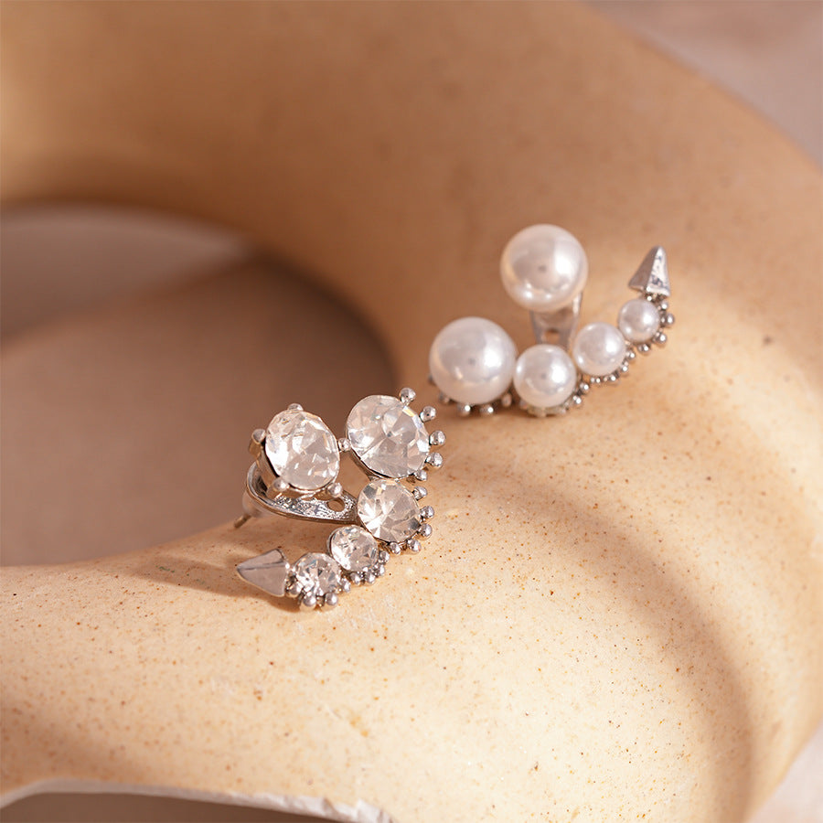 Wholesale pearl geometric silver pin earrings