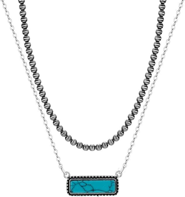 Wholesale round beads vintage carved turquoise multi-layer necklace