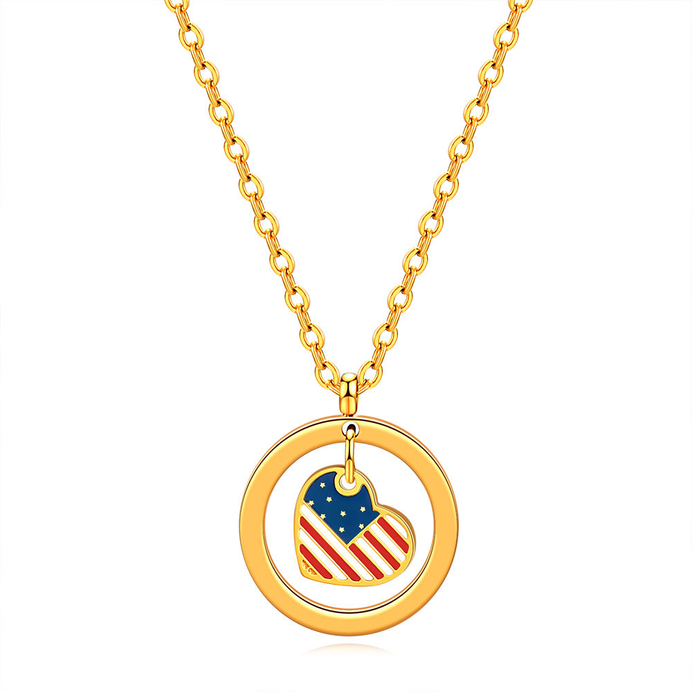 Wholesale American Independence Day Flag Heart Shape Titanium Steel Necklace ACC-NE-ZhongJi001