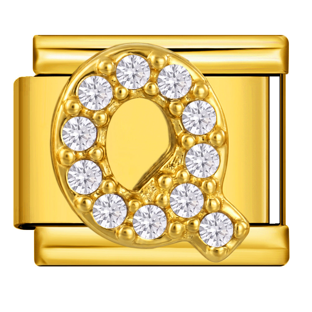 Wholesale Fashion Italian Style DIY Letter Modular Bracelet Stainless Steel Gold Tone Rhinestone Jewelry Accessory For Boutique Resale