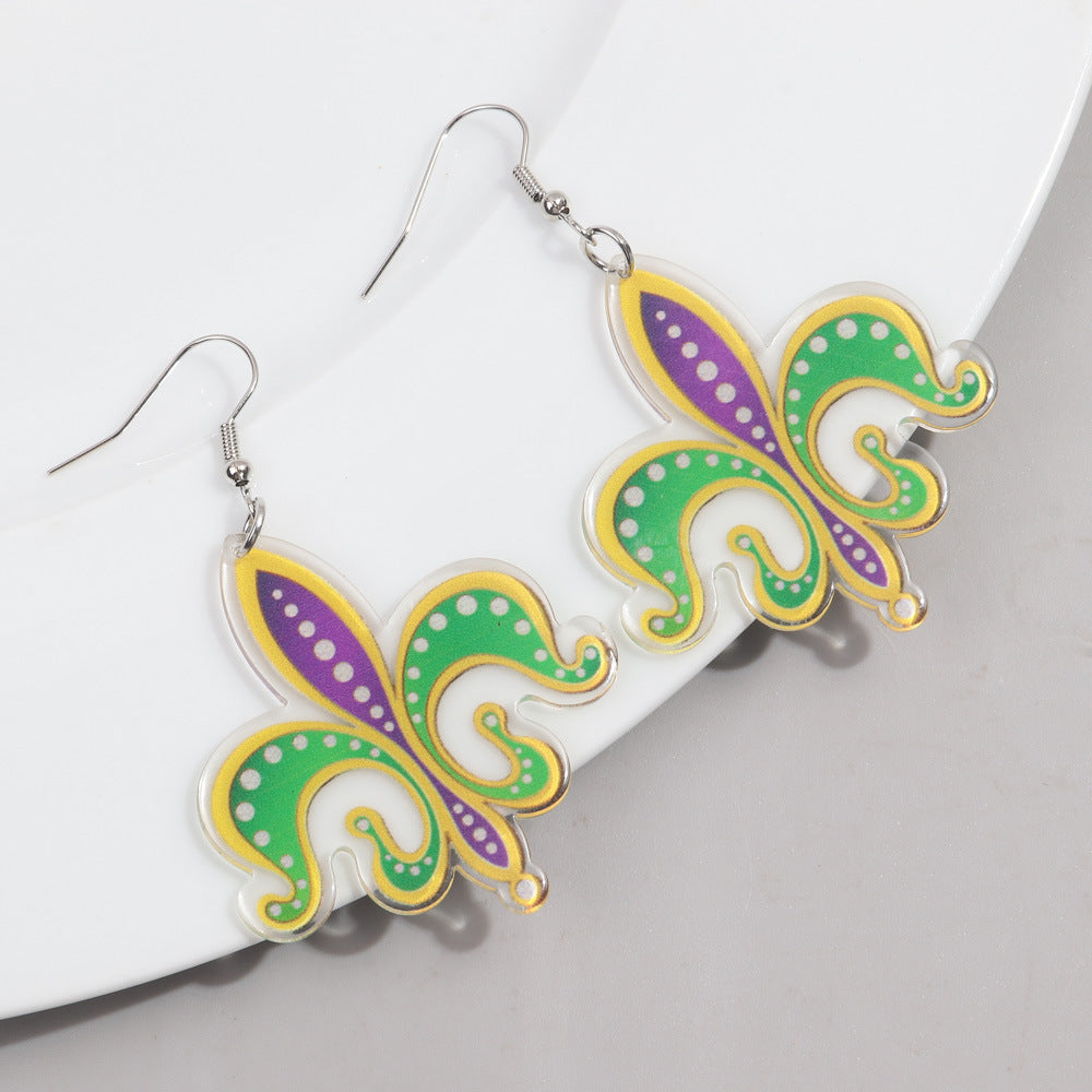 Wholesale carnival shiny exaggerated mask letters acrylic earrings