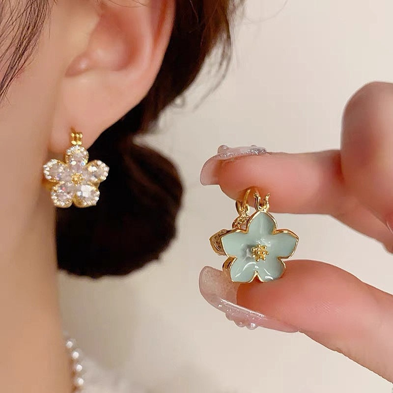 Wholesale  Super Fairy AB Zircon Flower Double-sided Ear Buckle  Earrings