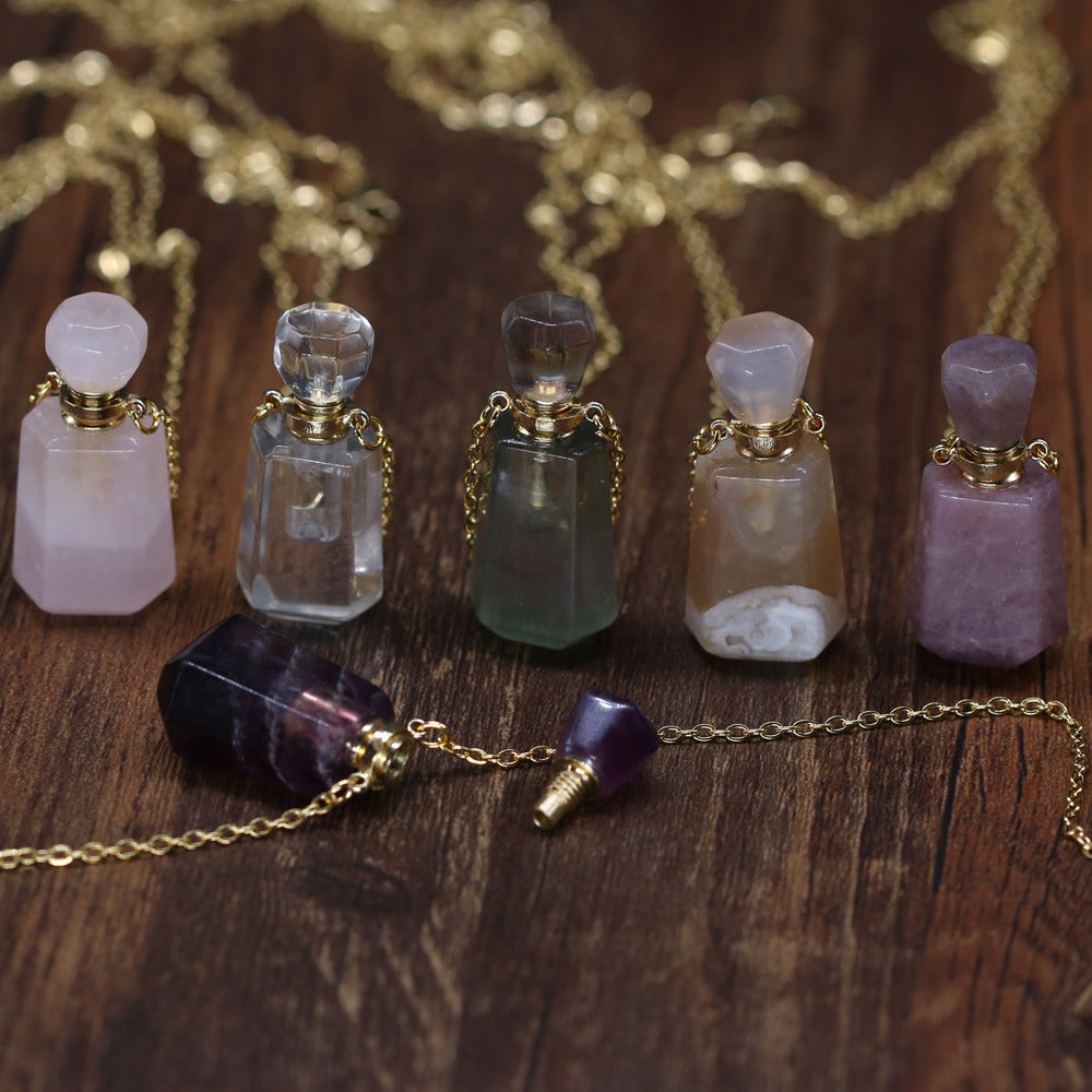 Wholesale Natural Stone Amethyst Perfume Bottle Pendant Necklace ACC-NE-QianSheng001