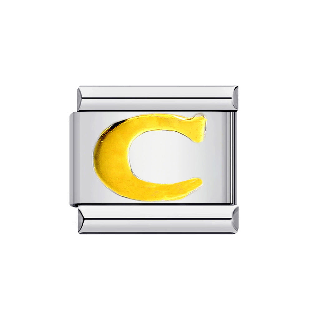 Wholesale Italian Charm Bracelet 9mm DIY Splicing Removable Gold Plated English Letters Stainless Steel Composable Bracelet