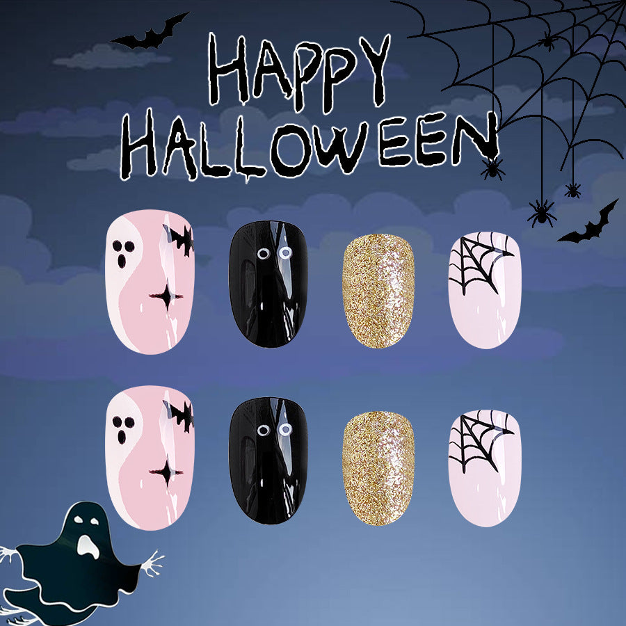 Wholesale 24 Pieces/box Ghost Glitter Halloween Press-on Nails Kits Nail Stickers ACC-NS-GuaiXL087