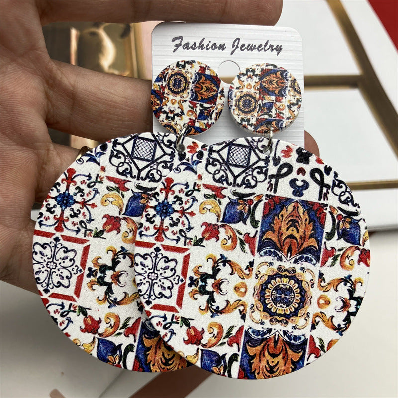 Wholesale Ceramic Pattern Bohemian Wood Cotton and Linen Earrings ACC-ES-FX009