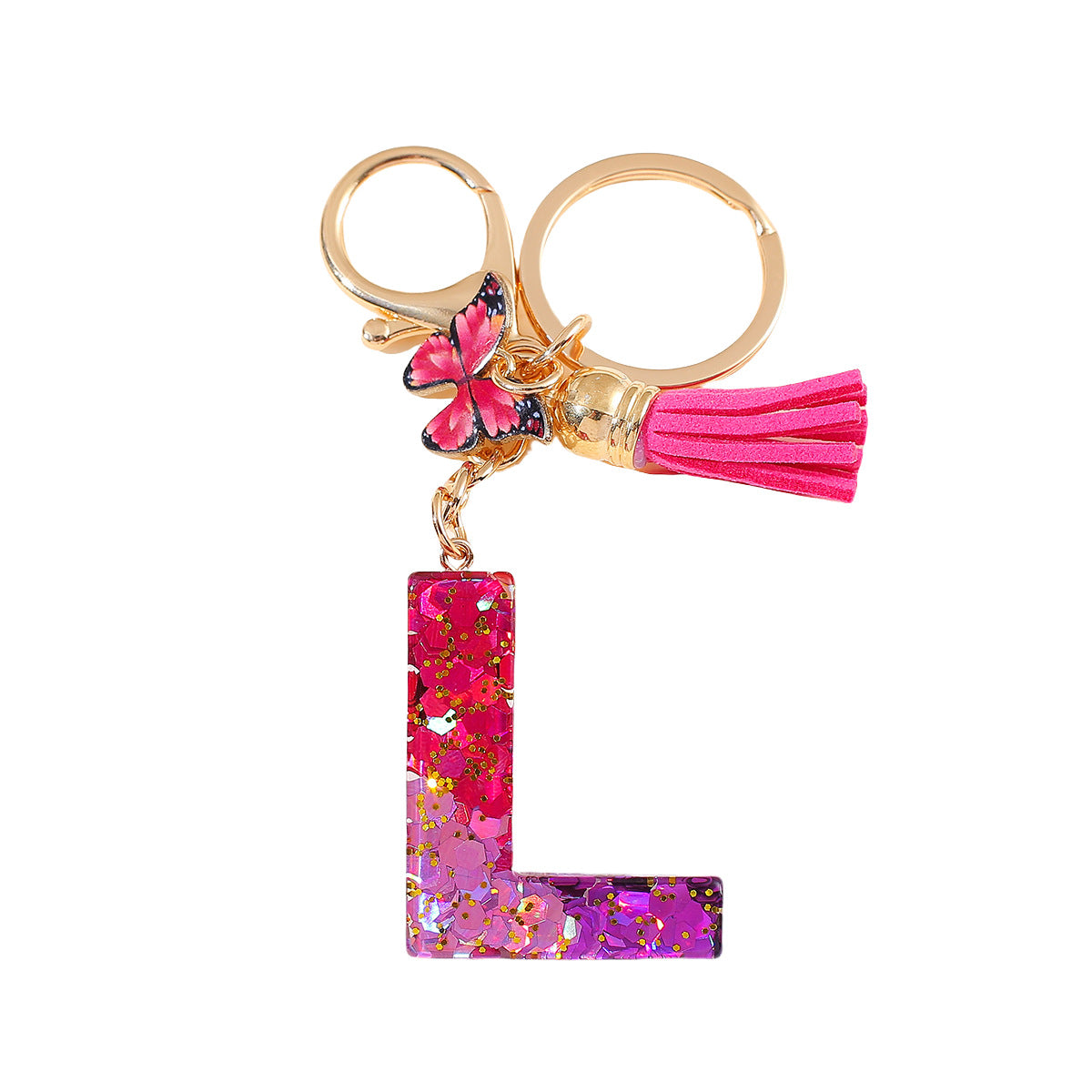 Wholesale 26 glue gradient sequin letter keychain