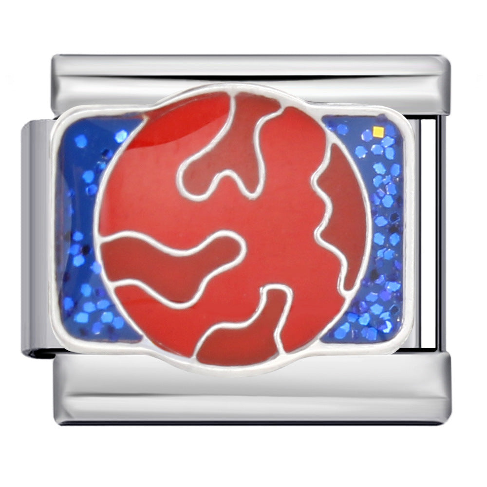 Wholesale Space Planet Italian Module  Stainless Steel Welding Oil Dropping Pattern DIY Charms