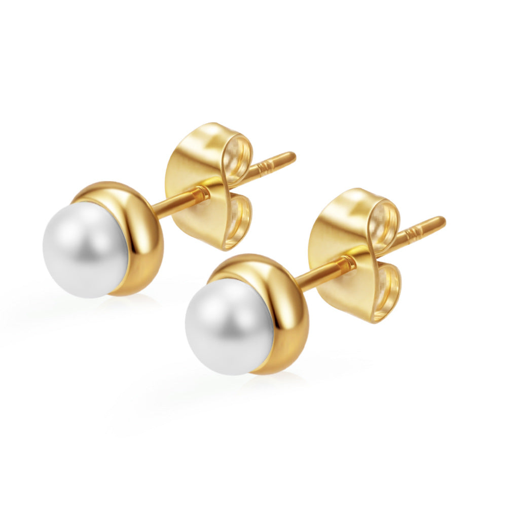 Wholesale Light Luxury Round Stainless Steel Zircon Earrings for Women,  Multi-Color 18K Gold Plated Fashion Accessory