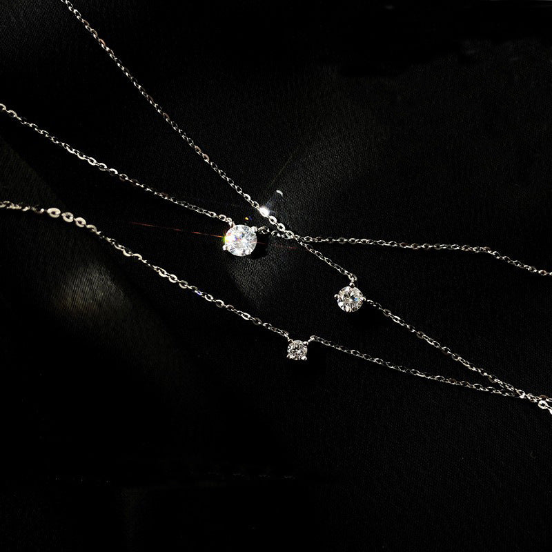 Wholesale 925 Sterling Silver Single Diamond  Light Luxury  Necklace