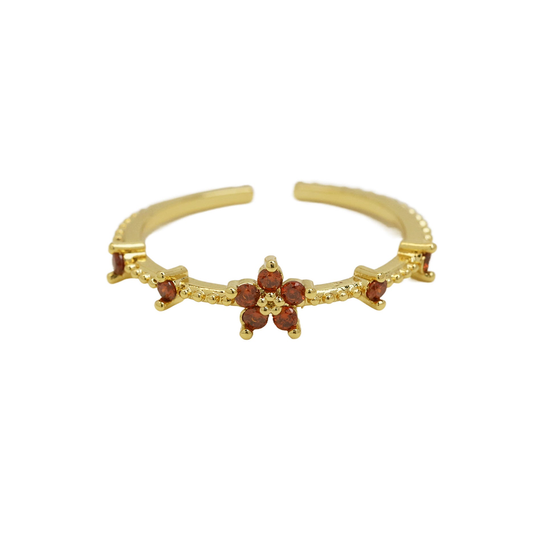 Wholesale  18k Brass Color Zirconium December Birthstone Small Flower Opening  Ring