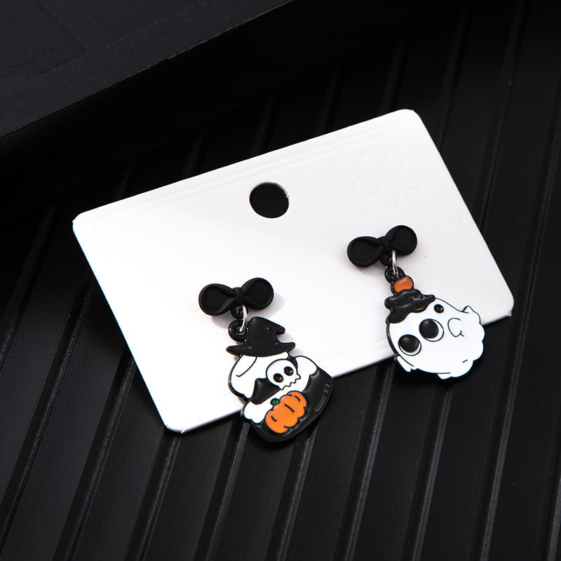 Wholesale  Ghost Pumpkin Alloy Oil Drop Asymmetrical Earrings