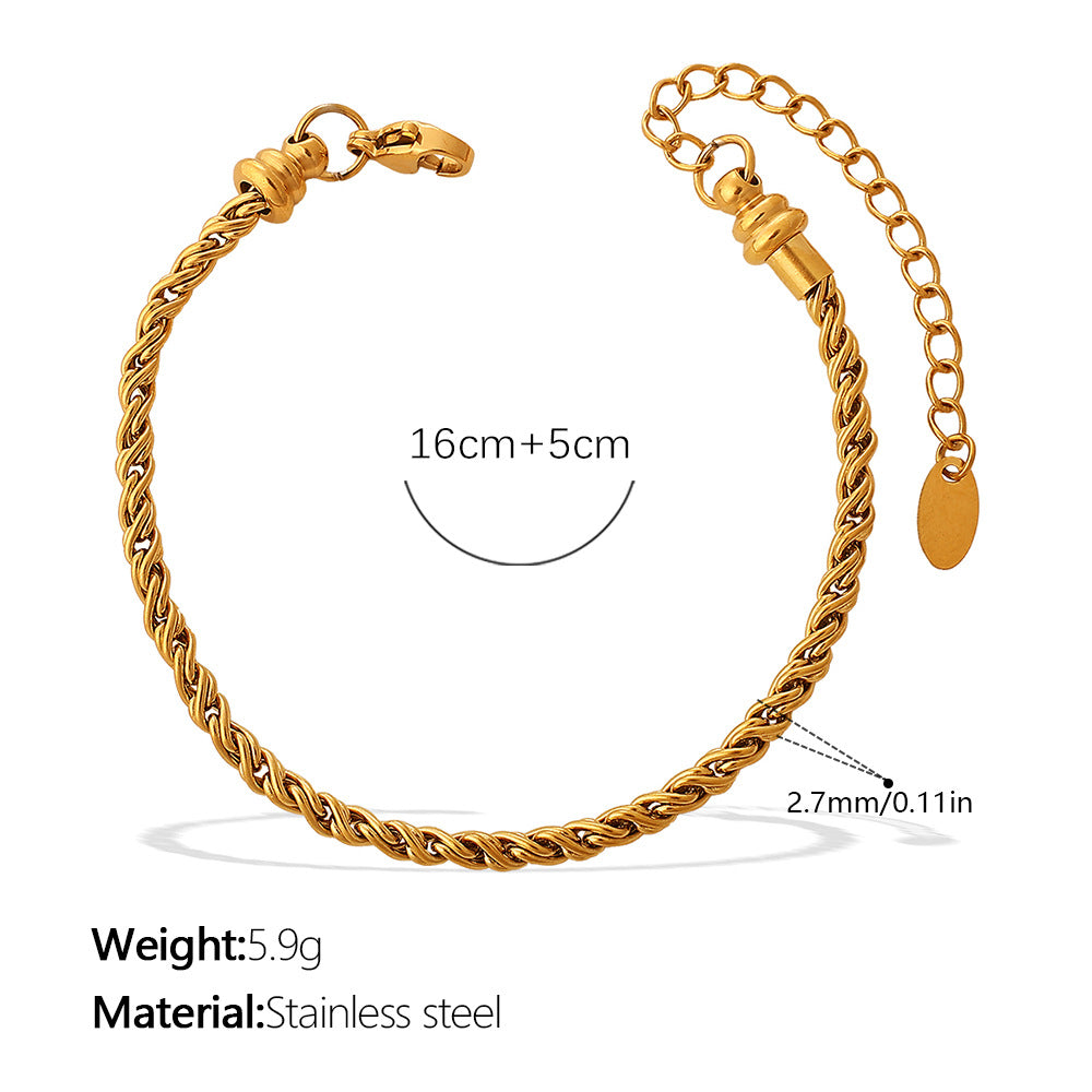 Wholesale Retro Accessible Luxury Stainless Steel 18K Texture Niche High-End Twist Snake Bone Wave Texture Shape Design Bracelet