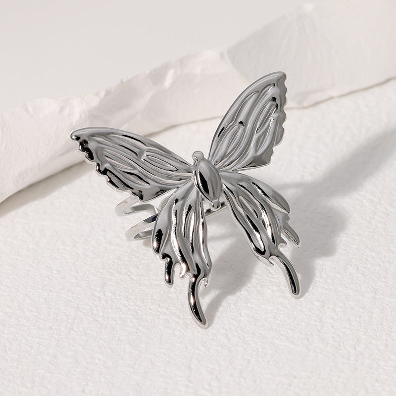 Wholesale Trendy Butterfly Open Ring Stainless Steel Gold Plated Women S Fashion Jewelry Accessory Boutique Resale Gift