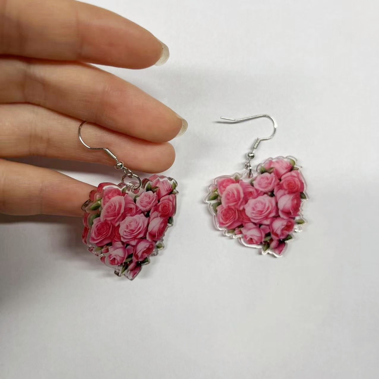 Wholesale  Romantic Love Pink Rose 2D Acrylic Earrings