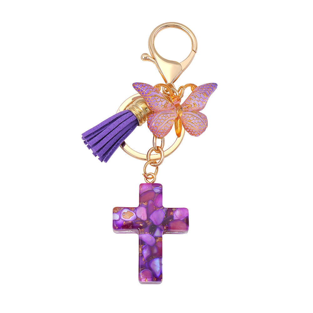 Wholesale Little Fresh Resin Butterfly Cross Keychain Tassel Bag Pendant Boutique Resale