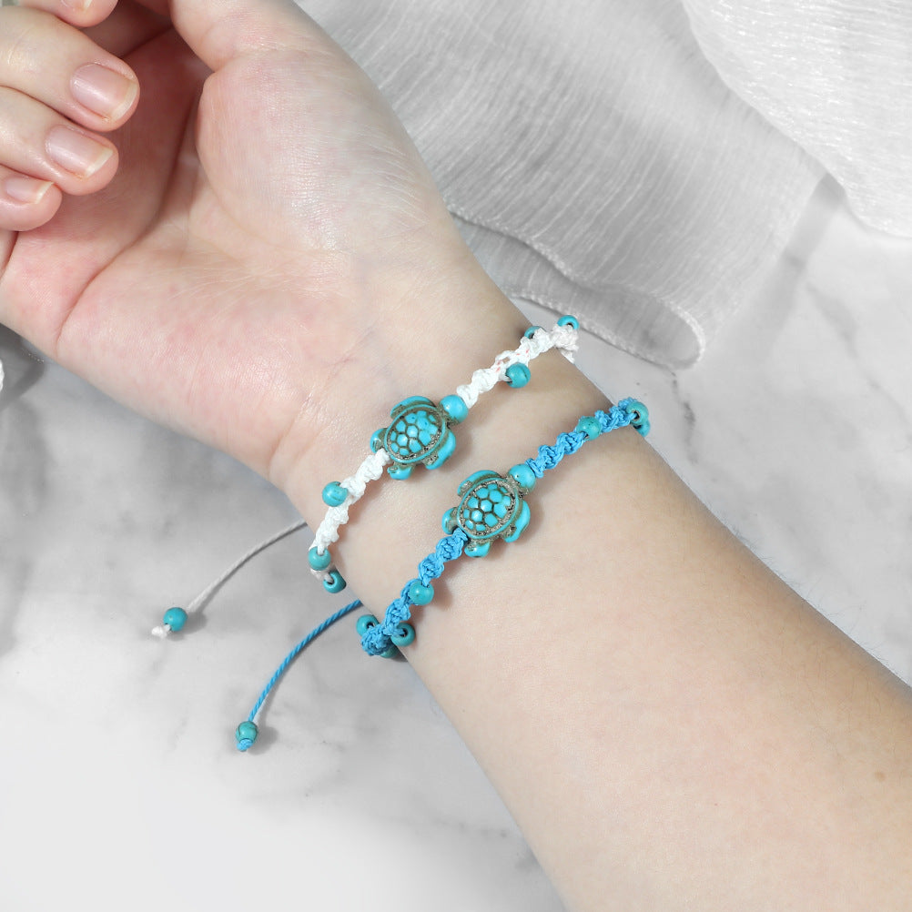 Wholesale Bohemian Ocean Design Turquoise Turtle Woven Bracelet - Adjustable Unisex Fashion Accessory Gift