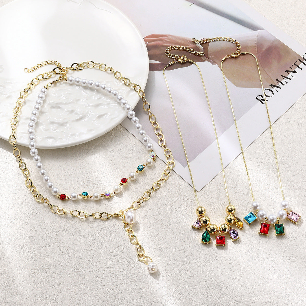Wholesale  Mother's Day Gift Light Luxury Color Crystal Necklace