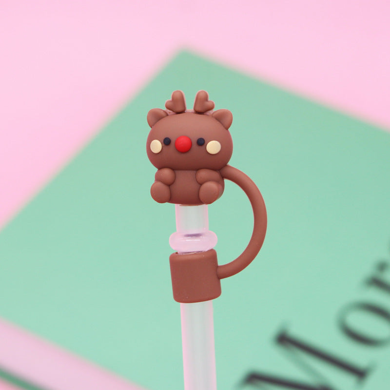 Wholesale Trendy Christmas Silicone Straw Caps Cartoon Party Straw Toppers For 8Mm 10Mm Straws Resale