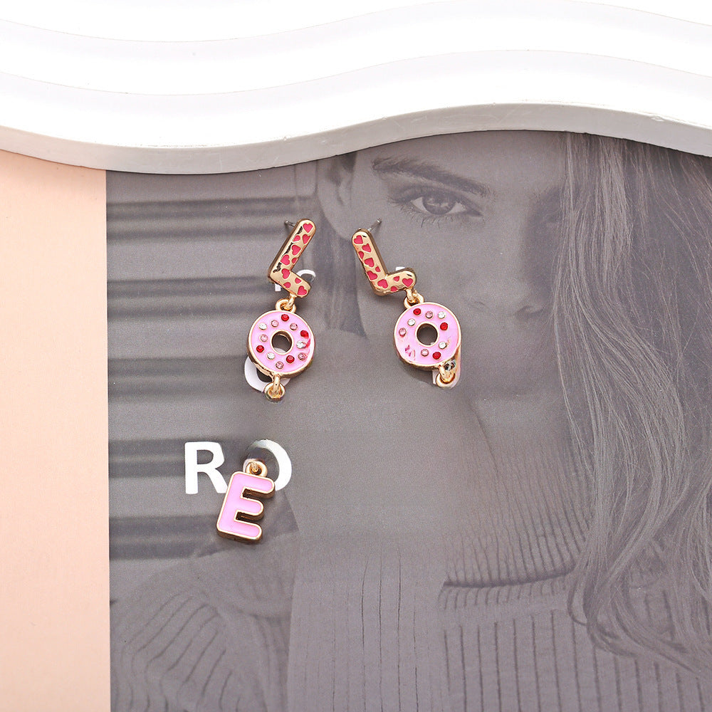 Wholesale Valentine's Day pink water drop oil Love English letter earrings