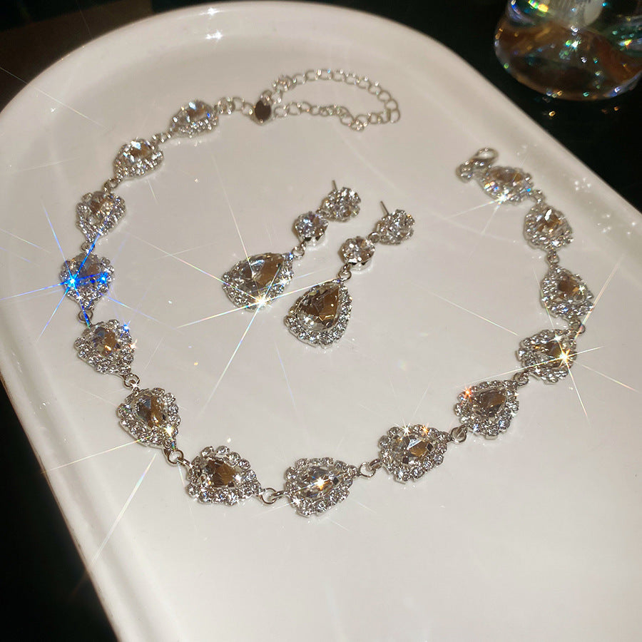 Wholesale  Light Luxury Water Drop Zircon Diamond Earrings Necklace