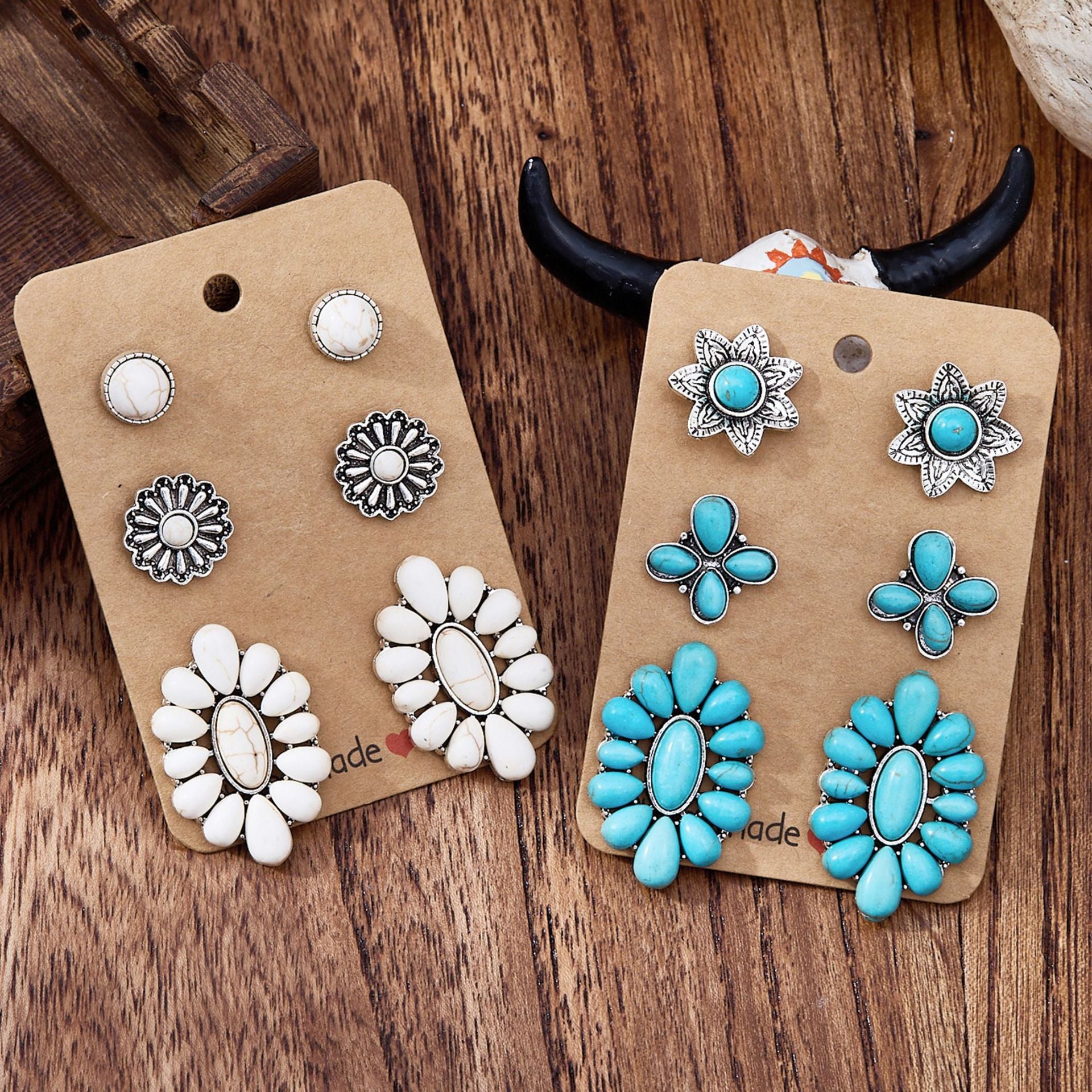 Wholesale Zinc Alloy Bohemian Turquoise Earring Set Vintage Western Design Fashion Accessory for Everyday Wear