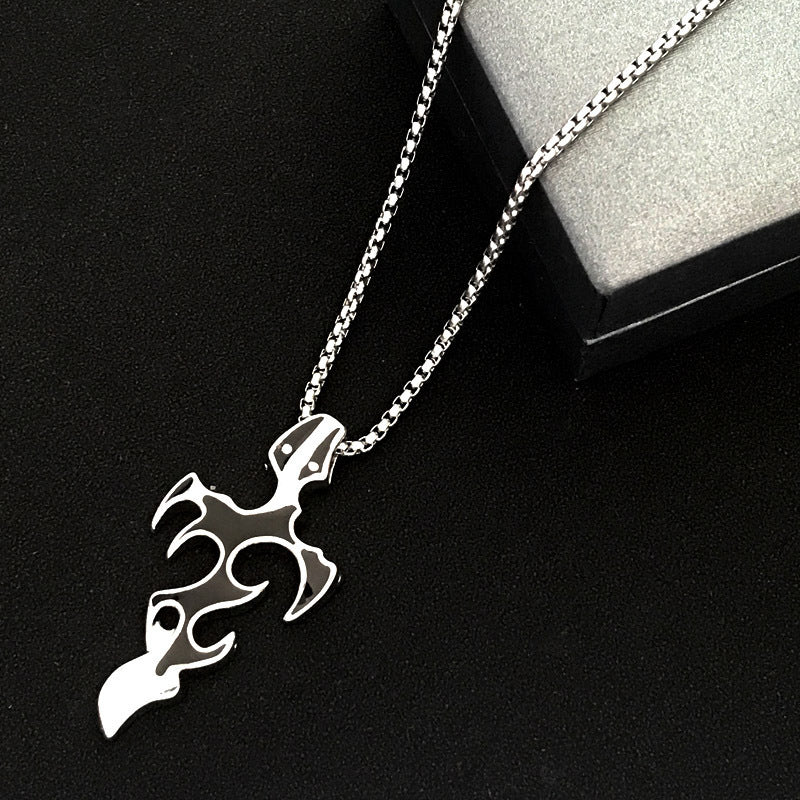 Wholesale Stainless Steel Hip Hop Flame Cross Pendant Necklace for Men