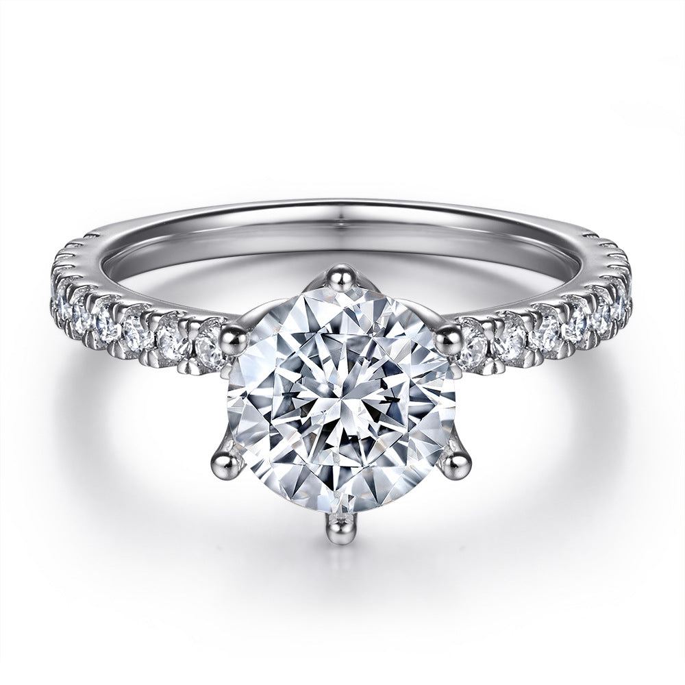 Wholesale  s925 sterling silver ring female  fashion inlaid six-claw 2 Karat zircon diamond ring