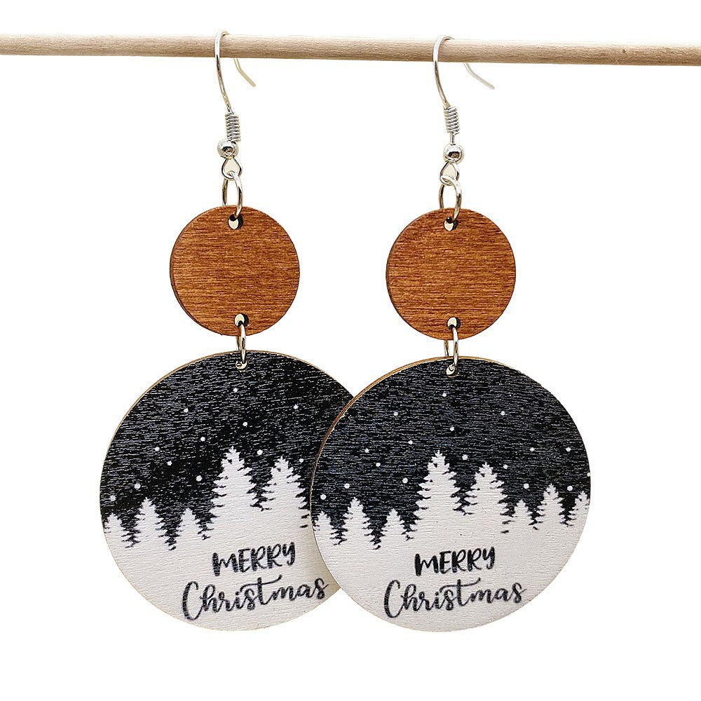 Wholesale  Christmas Earrings Retro Style Wooden Geometric Splicing Earrings