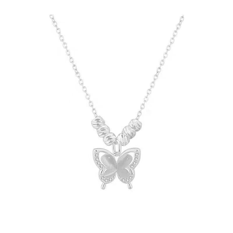 Wholesale Silver Plated Butterfly Pendant Necklace,  New Chinese Style Cat Eye Choker,  Fashion Jewelry Accessory