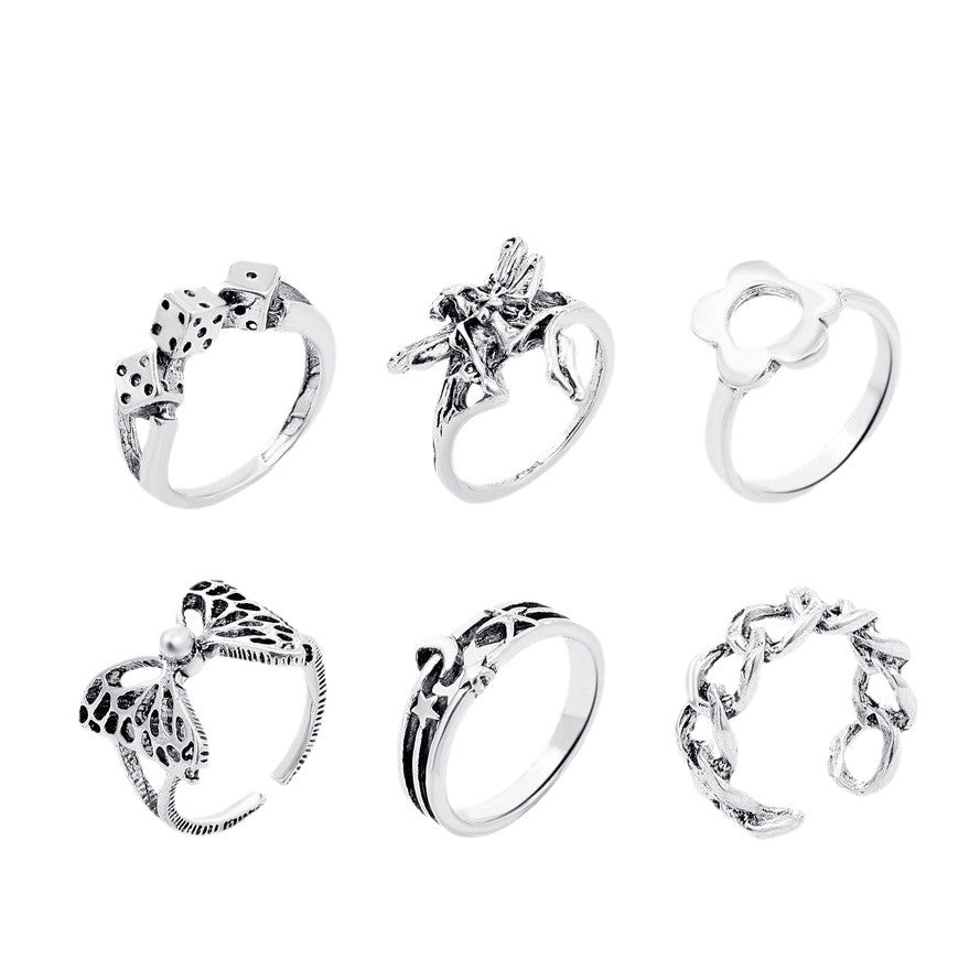 Wholesale love hollow butterfly ancient silver joint ring