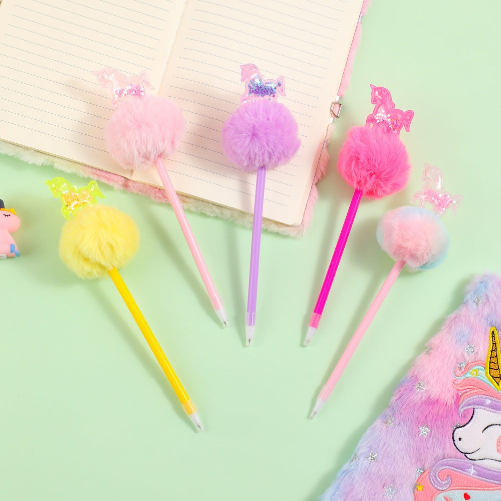 Wholesale  Cartoon Unicorn Brush Pen Creative Glitter Sequin Cylindrical Pen