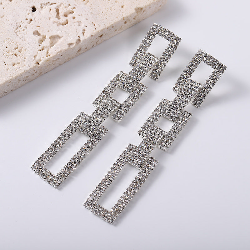 Wholesale Diamond Geometric chain tassel earrings