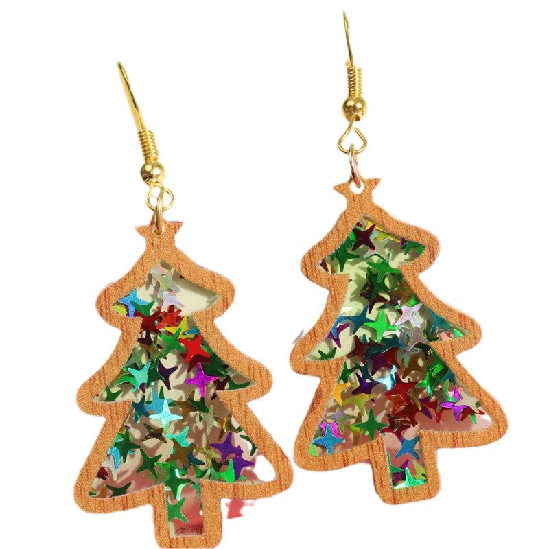 Wholesale  Christmas Acrylic Sequin Stars Christmas Tree Pendant Earrings