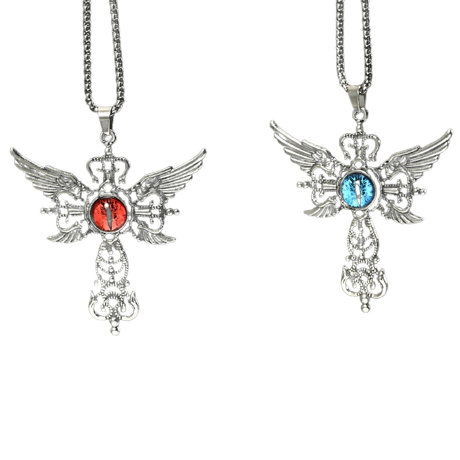 Wholesale Hip Hop Blue Demon Eye Wings Cross Pendant Necklace For Fashion Jewelry Accessory
