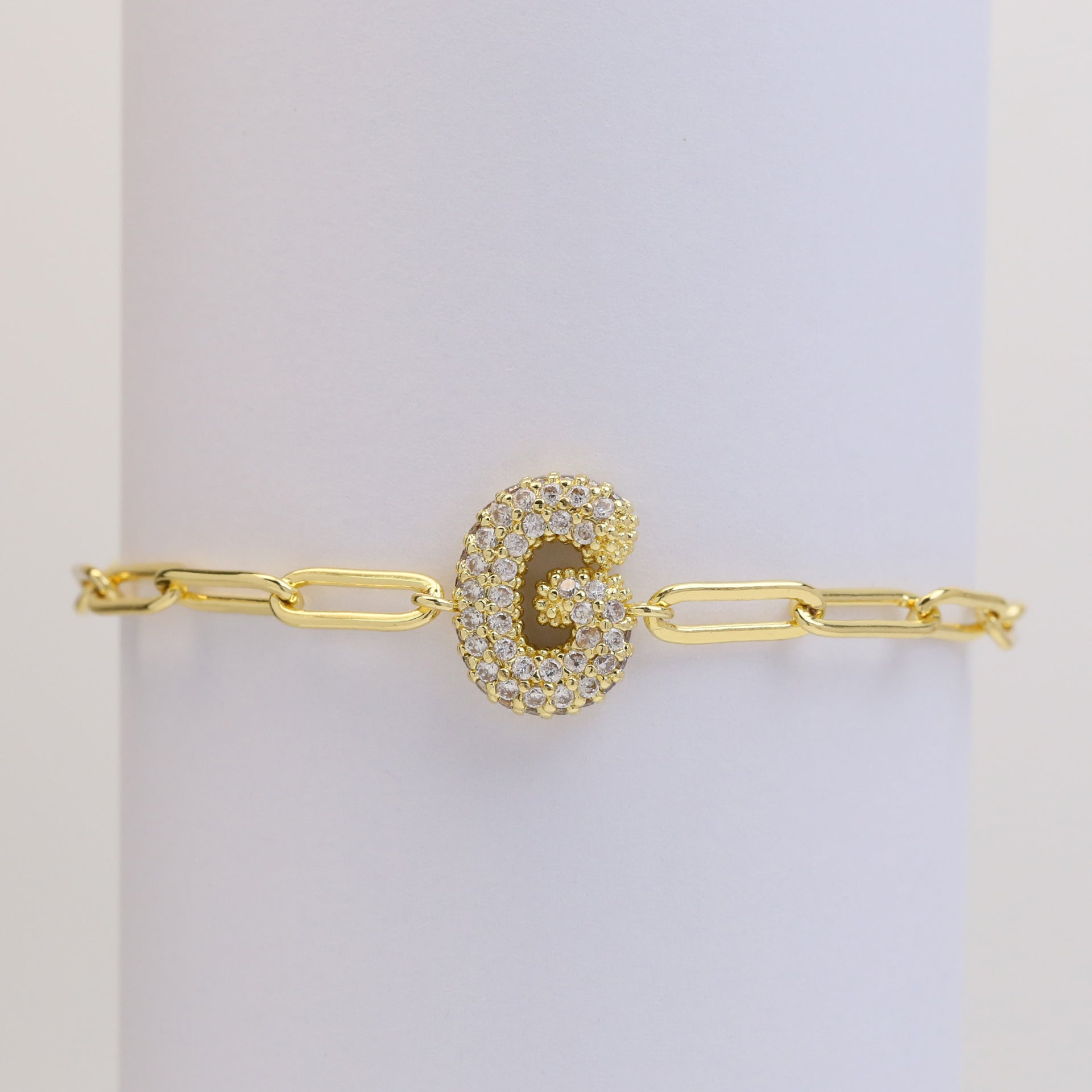Wholesale 18k Bubble Balloon Diamond 26 Letter Paper Clip Adjustment Bracelet ACC-BT-BaiYi001