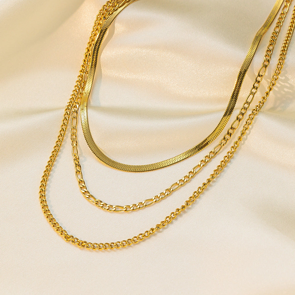 Wholesale Titanium Steel Necklace Three-layer Chain Necklace 18K Gold Plated Necklace ACC-NE-Tais005