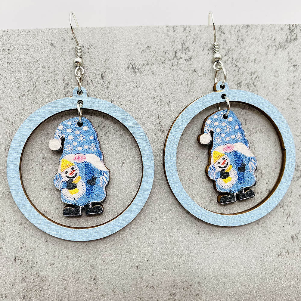 Wholesale Christmas Elk Dwarf Stitching Wooden Earrings ACC-ES-ChenY100
