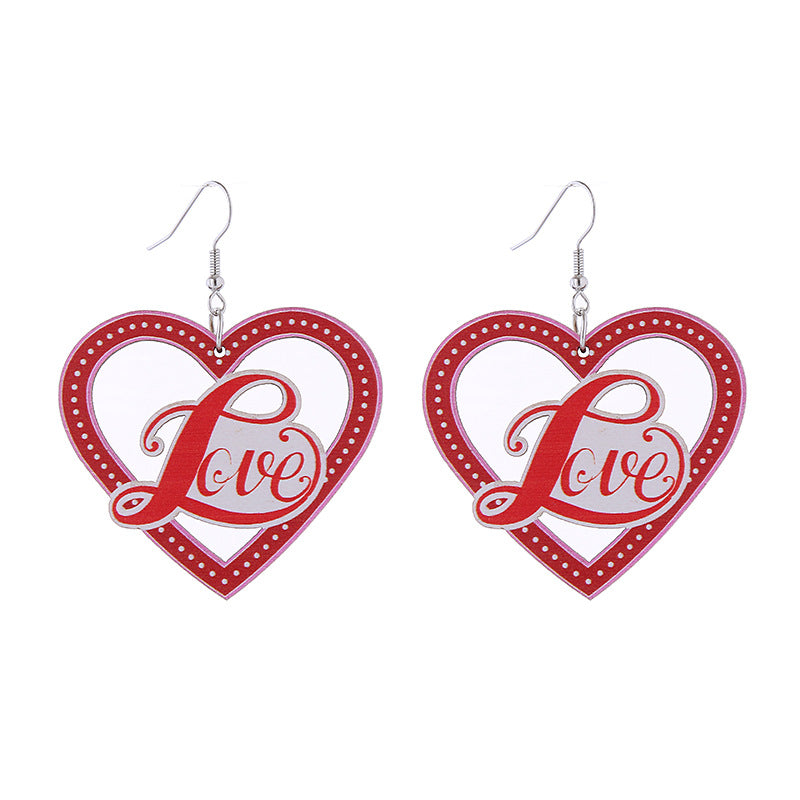 Wholesale Valentine's Day Love LOVE Printed Letters Wooden Earrings ACC-ES-ChouT002