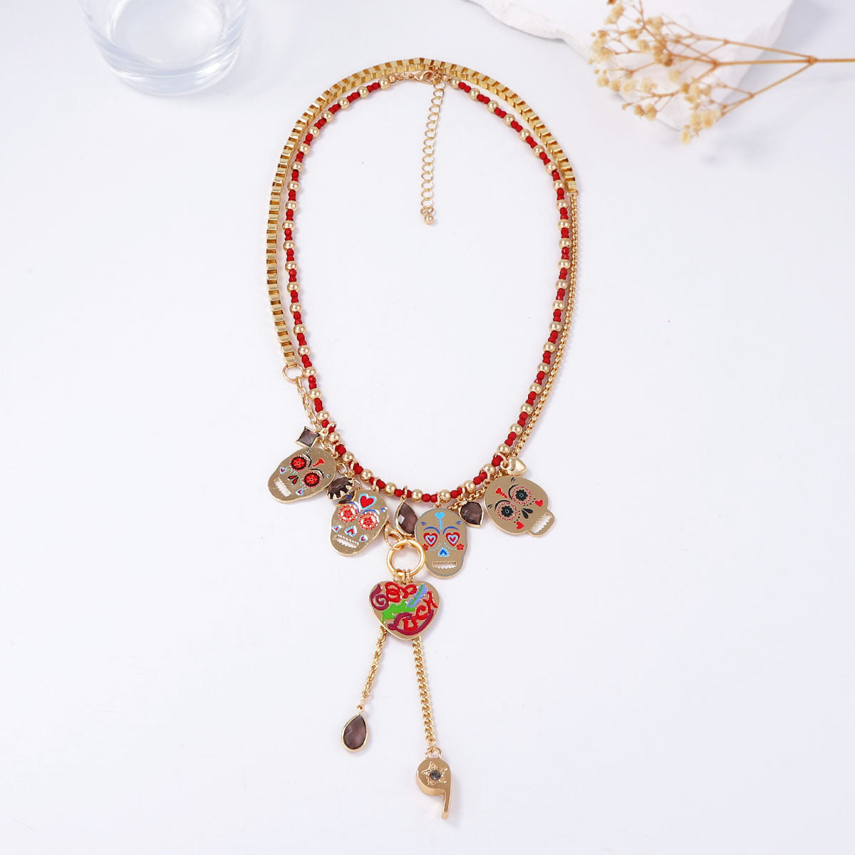 Wholesale  2-Piece Set of Colorful Metal Skull Necklaces