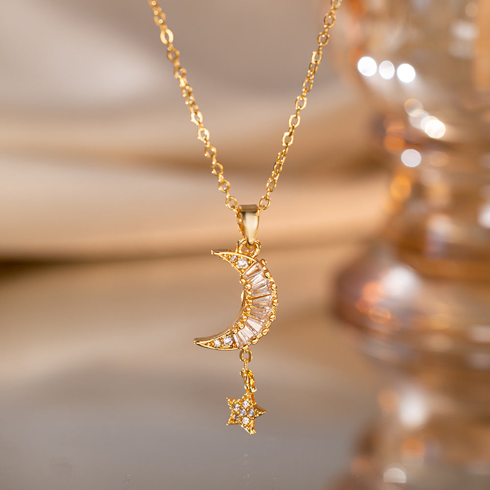 Wholesale  Titanium Steel Necklace  Micro-inlaid Zircon Copper Gold Plated Pendant  Clavicle Chain