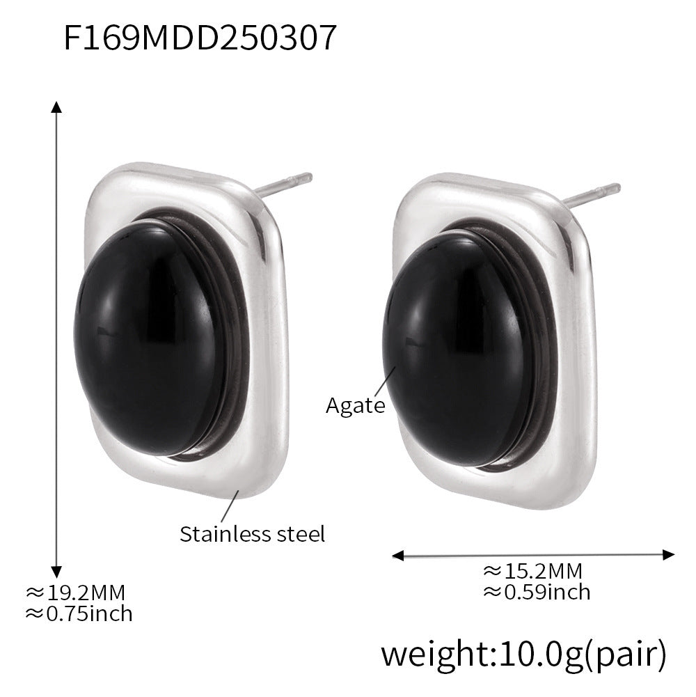 Wholesale Stainless Steel  Natural Black Onyx Earrings Necklace