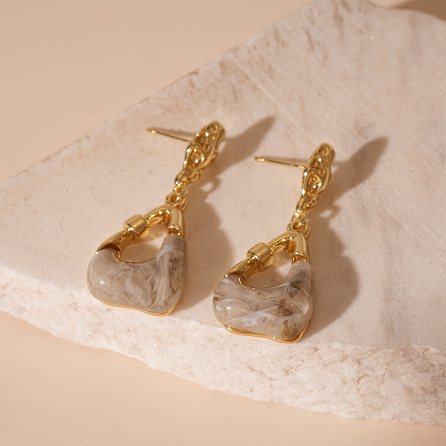 Wholesale  Resin Irregular Geometry Bag Silver Pin Earrings