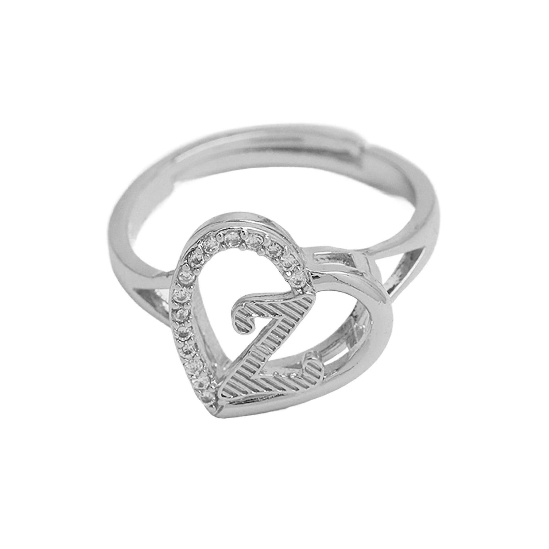 Wholesale  heart-shaped love texture hollow 26 grass English letters open heart ring
