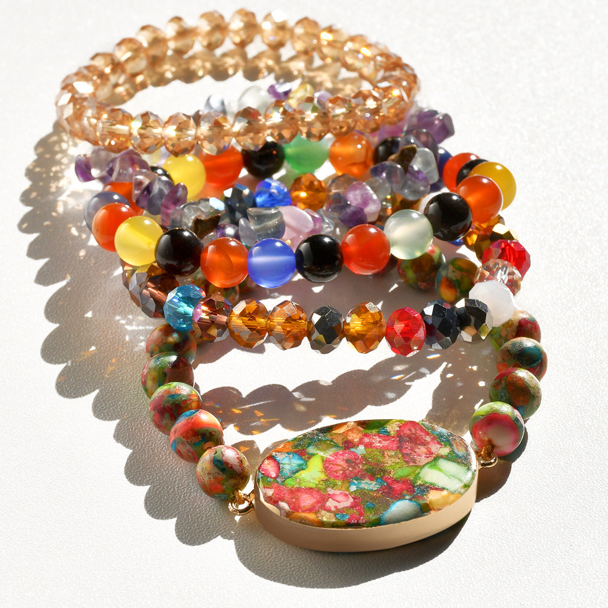 Wholesale Handmade Colorful Emperor Stone Bead Bracelet Set for Women Layered Jewelry Accessory