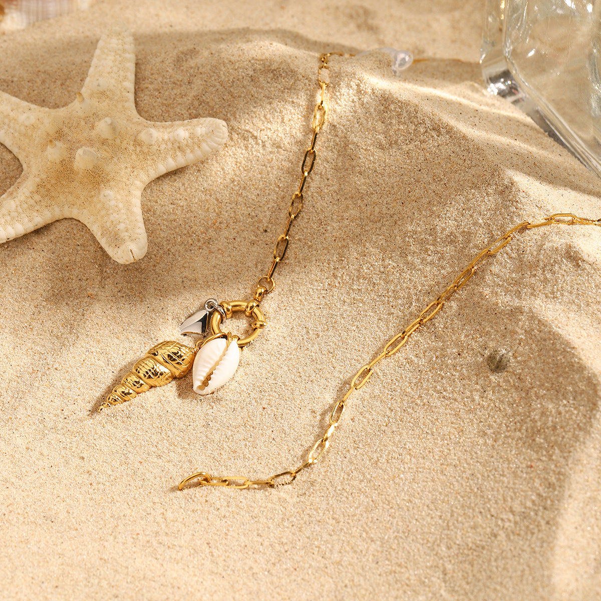 Wholesale  18K gold stainless steel gold and silver color matching conch necklaces