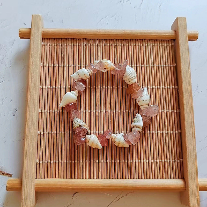 Wholesale Natural Gravel Amethyst Pink Quartz Strawberry Crystal Conch Shell Bracelet ACC-BT-Youl005