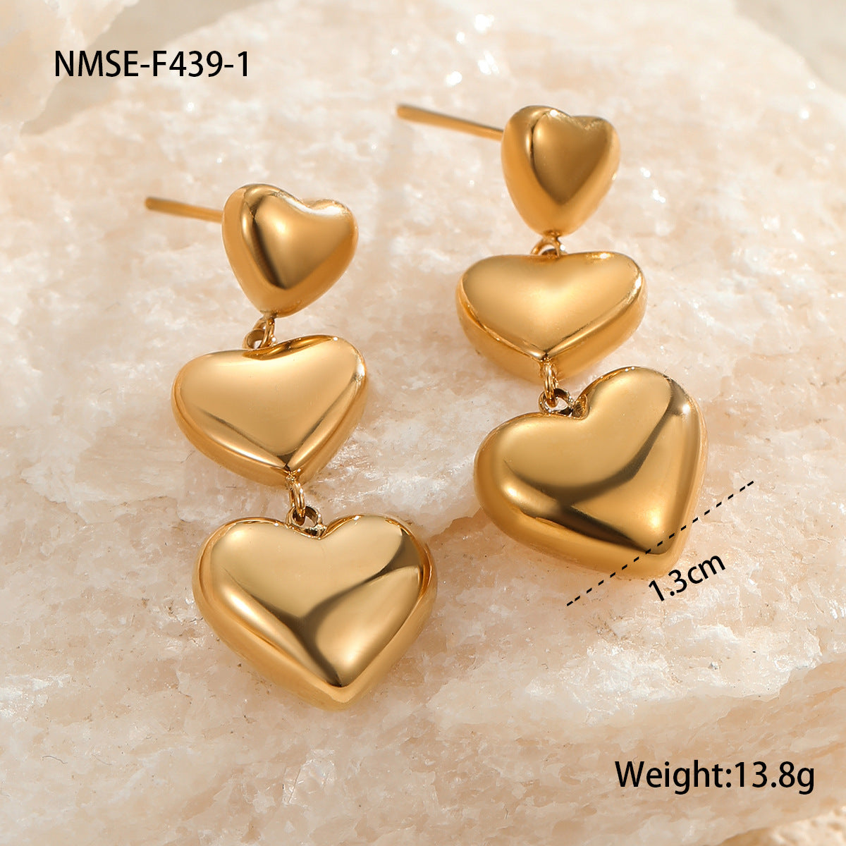 Wholesale Heart Earrings Stainless Steel Plated 18K Gold Earrings